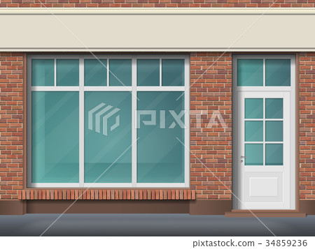 Brick store front with large transparent window 34859236