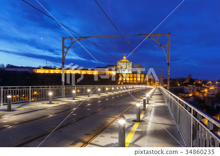 Dom Luis I bridge in Porto at night, Portugal. 34860235