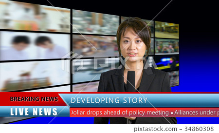 Female news anchor in studio Female news anchor in studio 34860308