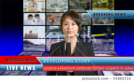 Female news anchor in studio Female news anchor in studio 34860310