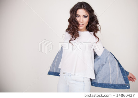 beautiful girl posing on a white background curls beautiful girl posing on a white background curls 34860427