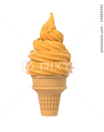 Salted caramel soft ice in waffle cone. Salted caramel soft ice in waffle cone. 34860492