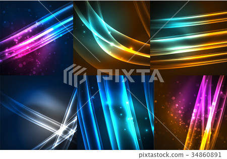 Set of neon glowing wave lines 34860891