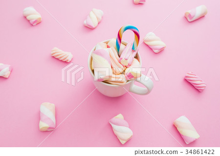 marshmallow with cappuccino mug and cane sugar 34861422