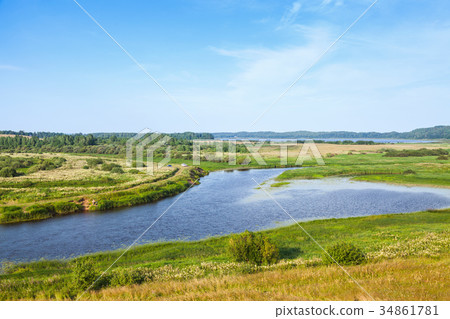 Empty rural Russian landscape. Sorot river 34861781