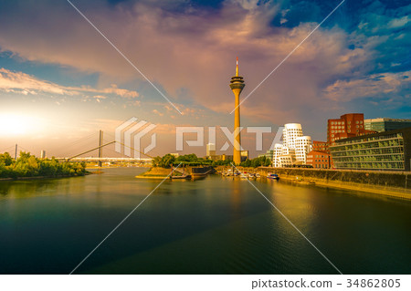 Looking at Media Harbor at Rhine-River in 34862805