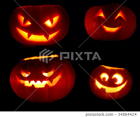 Set of Halloween pumpkins on black Set of Halloween pumpkins on black 34864424
