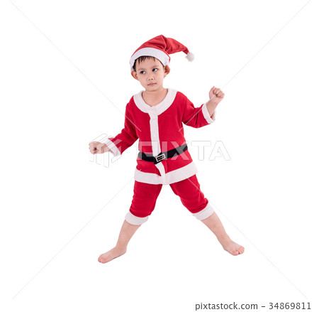 Asian kid dress up as santa claus. 34869811