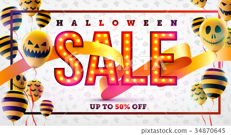 Halloween Sale concept with Ghost Balloons Halloween Sale concept with Ghost Balloons 34870645