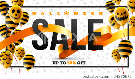 Halloween Sale concept with Ghost Balloons Halloween Sale concept with Ghost Balloons 34870675