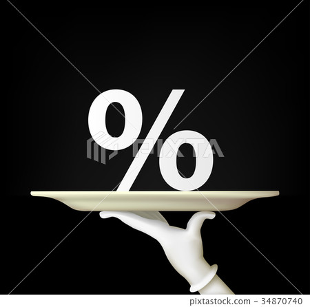 hand holding a tray with a percent sign hand holding a tray with a percent sign 34870740