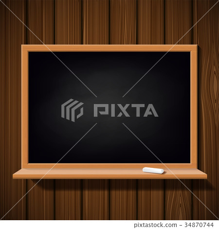 Blackboard with a chalk on a wooden wall Blackboard with a chalk on a wooden wall 34870744