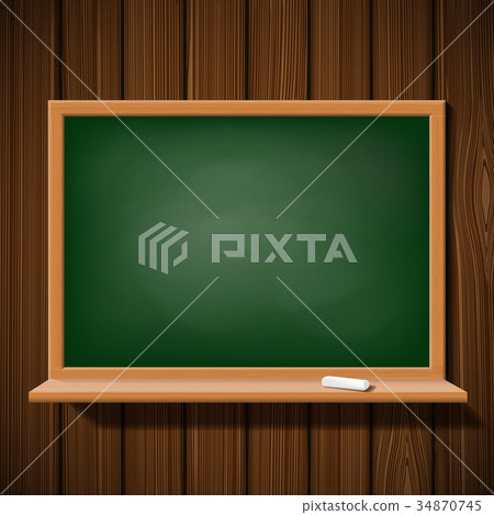 Blackboard with a chalk on a wooden wall Blackboard with a chalk on a wooden wall 34870745