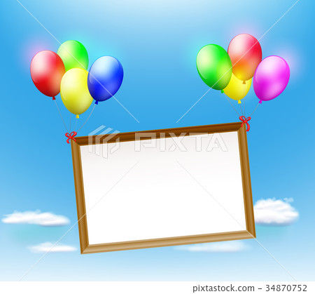 wooden frame hanging on balloons wooden frame hanging on balloons 34870752