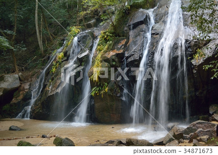 Gold Falls and the boardwalk in Miyazu, Kyoto Prefecture. 100 Japanese waterfalls. Gold Falls and the boardwalk in Miyazu, Kyoto Prefecture. 100 Japanese waterfalls. 34871673