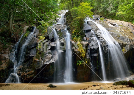 Gold Falls and the boardwalk in Miyazu, Kyoto Prefecture. 100 Japanese waterfalls. Gold Falls and the boardwalk in Miyazu, Kyoto Prefecture. 100 Japanese waterfalls. 34871674