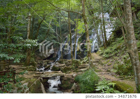 Gold Falls and the boardwalk in Miyazu, Kyoto Prefecture. 100 Japanese waterfalls. Gold Falls and the boardwalk in Miyazu, Kyoto Prefecture. 100 Japanese waterfalls. 34871676