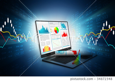 Laptop showing a financial report - Stock Illustration [34872348] - PIXTA