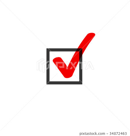 Tick icon vector symbol doodle style, red 34872463