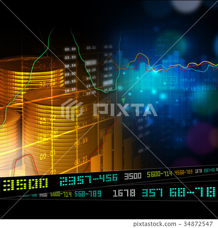 Gold coins with financial stock chart 34872547