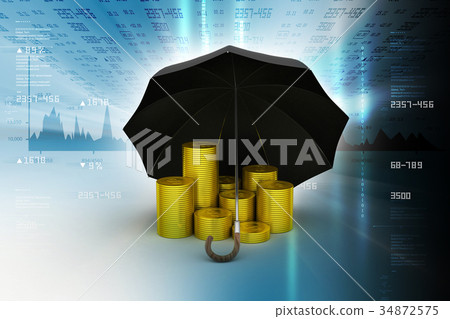 Gold coin under the umbrella Gold coin under the umbrella 34872575