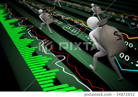 3d man with stock market data 3d man with stock market data 34872652