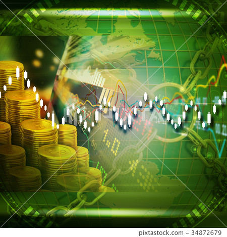 Gold coins with financial stock chart Gold coins with financial stock chart 34872679