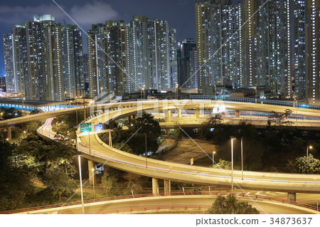 night view Modern city traffic of highway night view Modern city traffic of highway 34873637