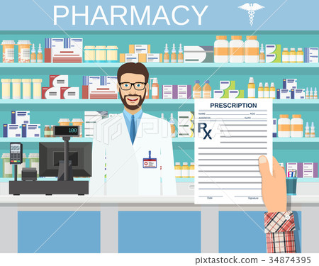 hand holding a prescription rx form. hand holding a prescription rx form. 34874395