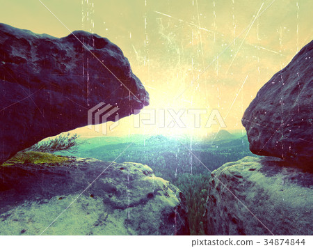 Spring morning nature. Cliff above forest valley 34874844