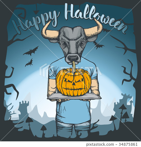 Vector illustration of Halloween bull concept 34875861