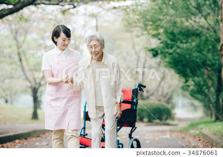 Walking training rehabilitation carer and senior 34876061