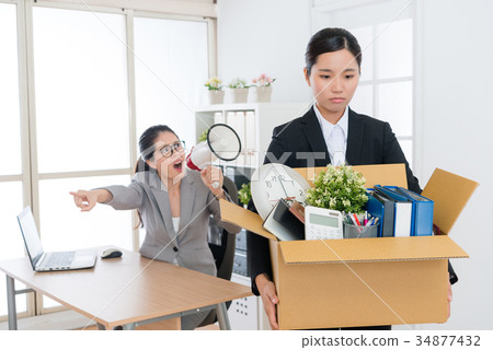 business girl holding personal belongings box 34877432