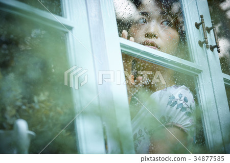 Rainy day woman spending at home 34877585