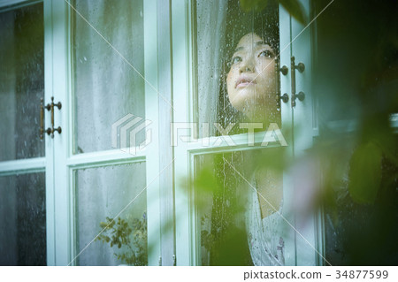 Rainy day woman spending at home 34877599