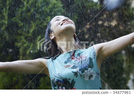 Woman struck by the rain 34877961