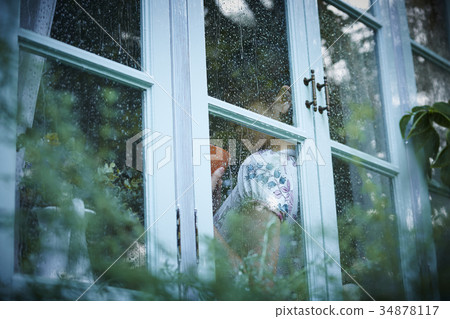Rainy day woman spending at home 34878117
