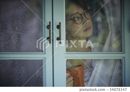 Rainy day woman spending at home 34878147