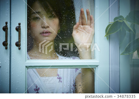 Rainy day woman spending at home 34878335