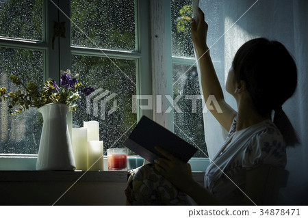 Rain and silence Woman relaxing at home Rain and silence Woman relaxing at home 34878471