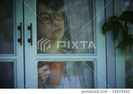 Rainy day woman spending at home 34878485