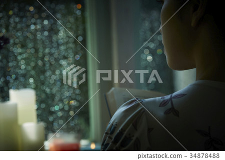 Rain and silence Woman relaxing at home Rain and silence Woman relaxing at home 34878488