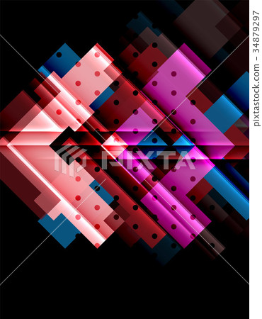 Colorful triangles and arrows on dark background 34879297