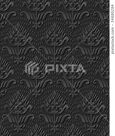 Dark 3D paper cut art retro seamless background Dark 3D paper cut art retro seamless background 34880284