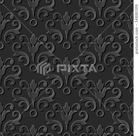 Dark 3D paper cut art retro seamless background Dark 3D paper cut art retro seamless background 34880309