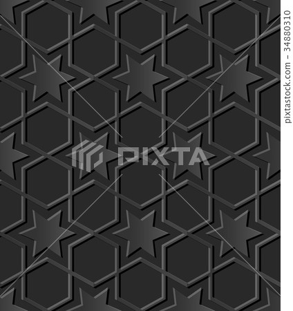 Dark 3D paper cut art retro seamless background Dark 3D paper cut art retro seamless background 34880310
