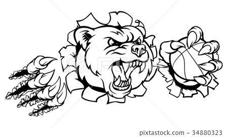 Bear Holding Basketball Ball Breaking Background Bear Holding Basketball Ball Breaking Background 34880323