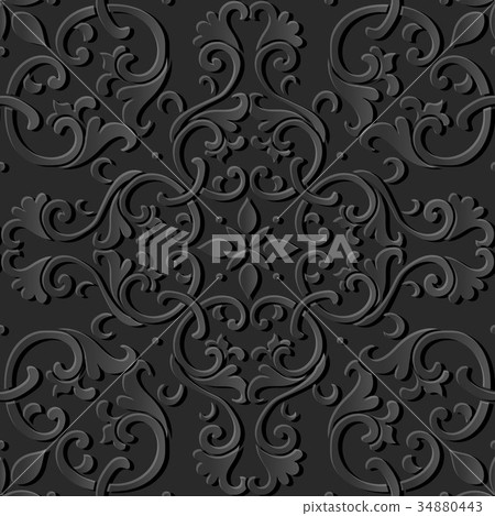 Dark 3D paper cut art retro seamless background Dark 3D paper cut art retro seamless background 34880443