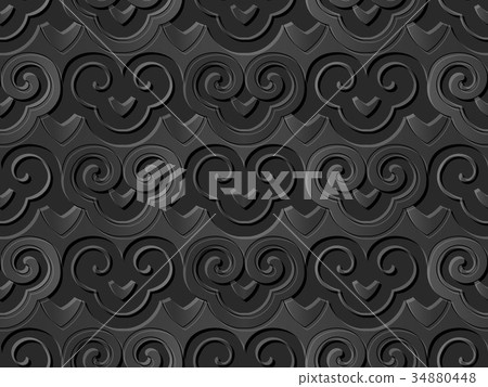 Dark 3D paper cut art retro seamless background Dark 3D paper cut art retro seamless background 34880448