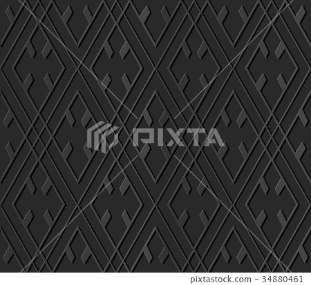 Dark 3D paper cut art retro seamless background 34880461